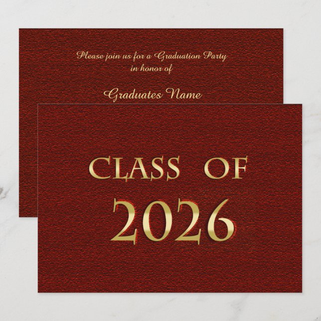 Red and Gold Class of 2026 Graduation Party Card (Front/Back)