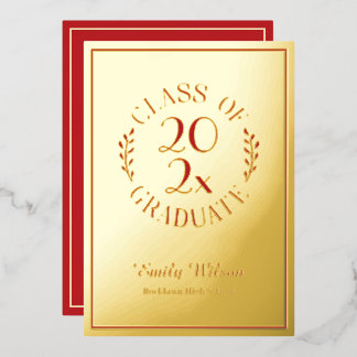 Red and Gold Class Of 2026 Graduation Party Foil Invitation