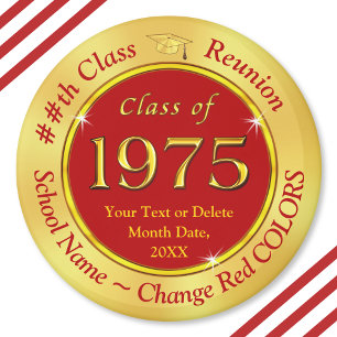 Red and Gold, Class of 75, Class Reunion Favors, Magnet