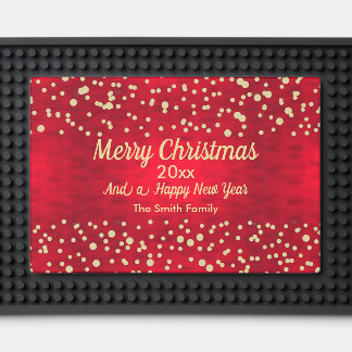 Red and Gold Confetti Christmas Pattern Bar Mat