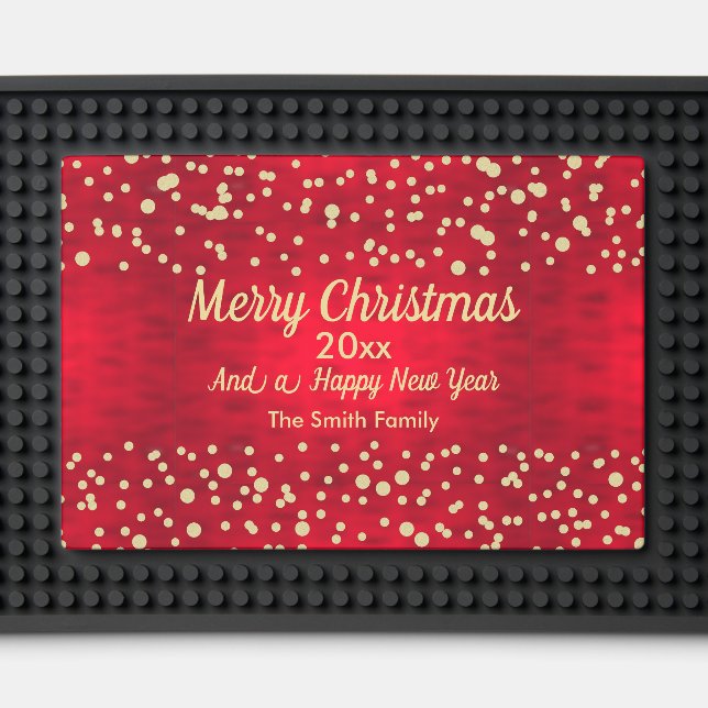 Red and Gold Confetti Christmas Pattern Bar Mat (Front (Close Up))