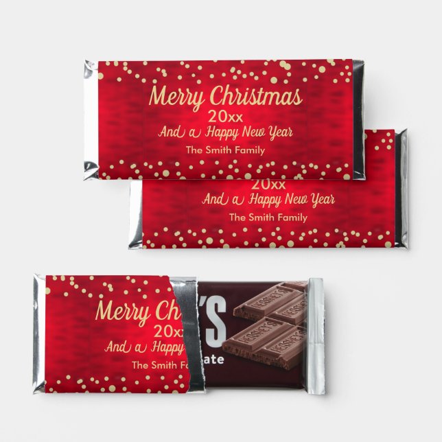 Red and Gold Confetti Christmas Pattern  Hershey Bar Favors (Front)