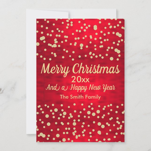 Red and Gold Confetti Christmas Pattern Holiday Card (Front)