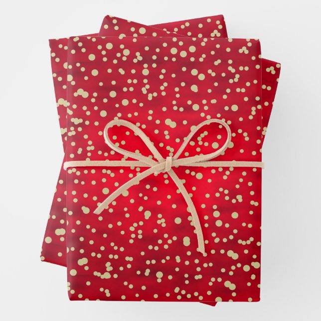 Red and Gold Confetti Christmas Pattern Wrapping Paper Sheets (In situ)