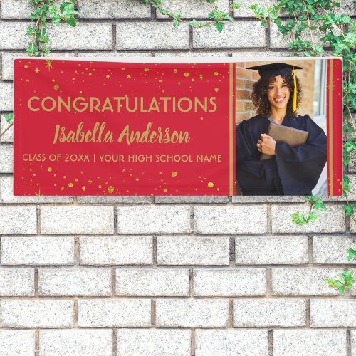 Red And Gold Confetti Grad Photo Graduation 2023 Banner
