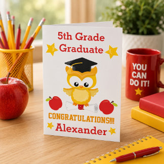 Red and Gold congratulations 5th grade graduate  Card