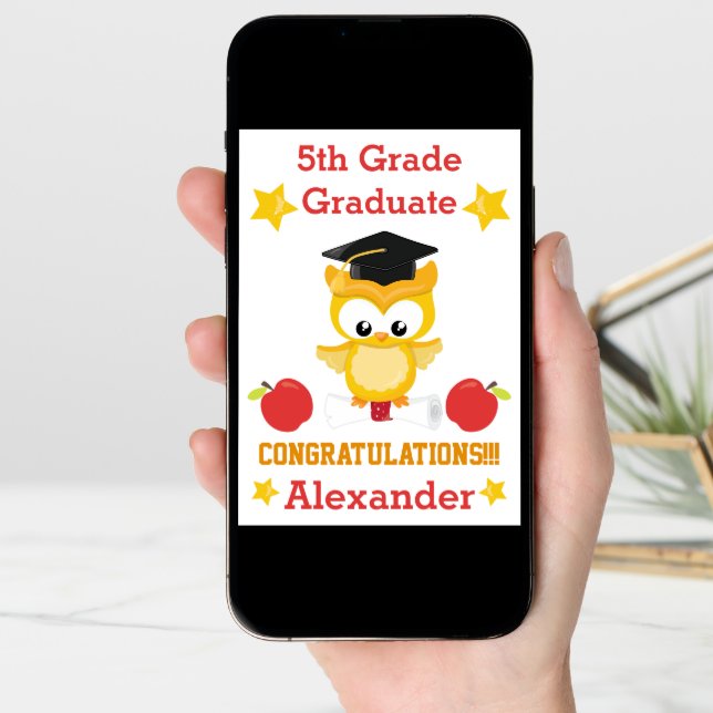 Red and Gold congratulations 5th grade graduate  Card (Front Digital)