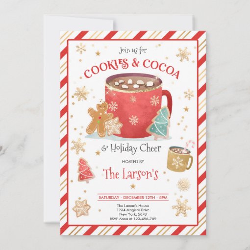 Red And Gold Cookies And Hot Cocoa Holiday Party Invitation Zazzle