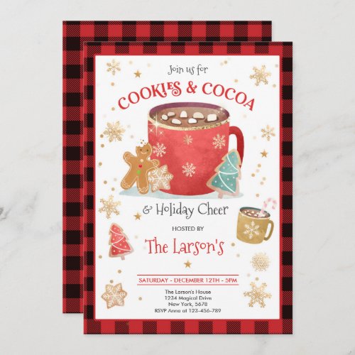 Red And Gold Cookies And Hot Cocoa Holiday Party Invitation