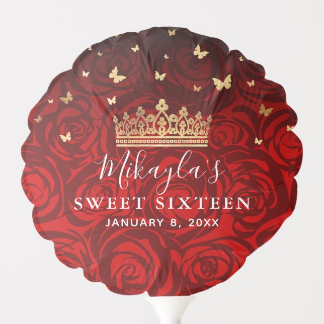 Red and Gold Crown Happy Birthday Photo Template Balloon (Front)