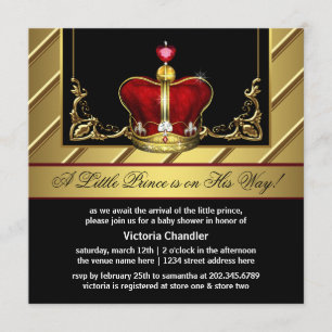 Red and Gold Crown Prince Baby Shower Invitation