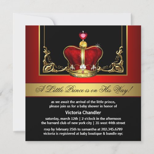 Red and Gold Crown Prince Baby Shower Invitation