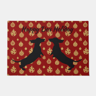 Red and Gold Dachshund Silhouette Holiday Door Mat