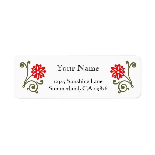 Red and Gold Daisy Etching Custom Return Address