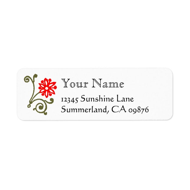 Red and Gold Daisy Etching Custom Return Address Label (Front)