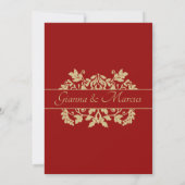 Red and Gold Damask Emblem Wedding Invitation (Back)