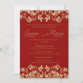 Red and Gold Damask Emblem Wedding Invitation (Front)