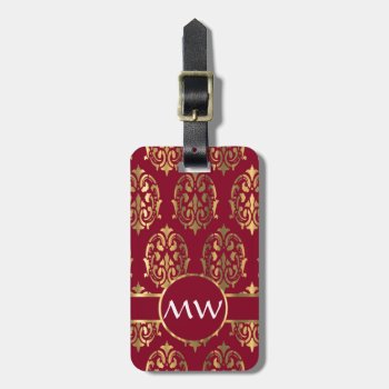 Red And Gold Damask Luggage Tag by monogramgiftz at Zazzle