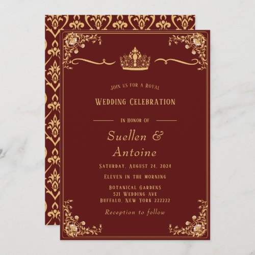 Red and Gold Damask Royal Invitation