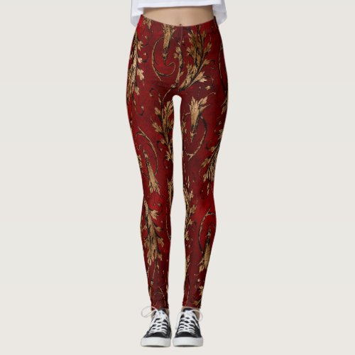 Red and  Gold Damasque Leggings