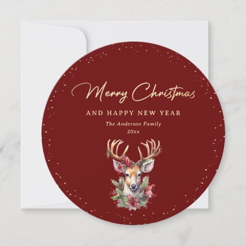 Red and Gold Deer Merry Christmas Holiday Card