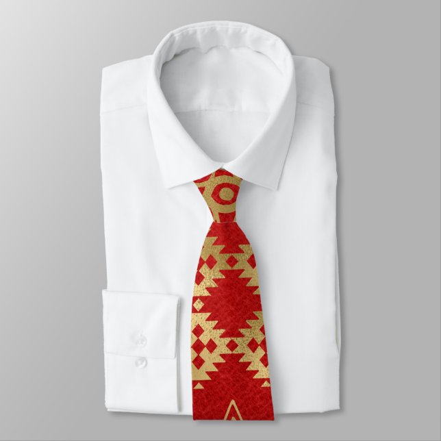 Red and Gold Design Neck Tie (Tied)