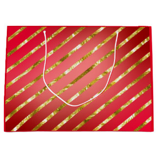 Red and Gold Diagonal Striped Gift Bag