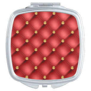 Red and Gold Diamond Tufted Compact Mirror