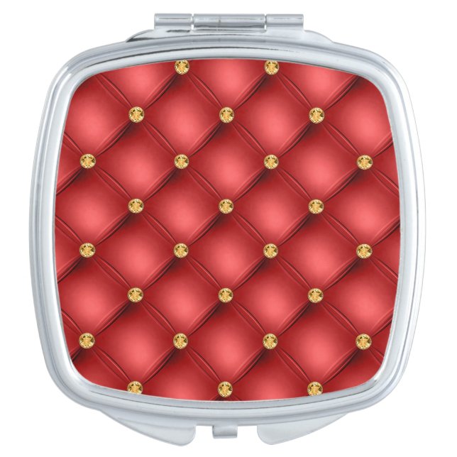 Red and Gold Diamond Tufted Compact Mirror (Front)