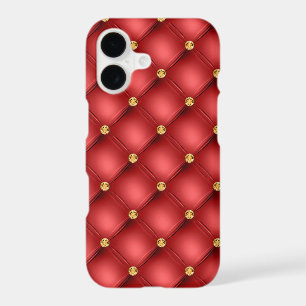 Red and Gold Diamond Tufted Leather Luxury Jewel iPhone 17 Case