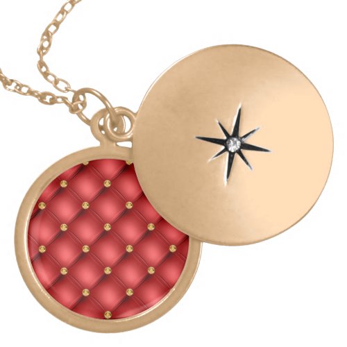 Red and Gold Diamond Tufted Leather Texture Luxury Gold Plated Necklace