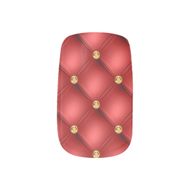 Red and Gold Diamond Tufted Leather Texture Luxury Minx Nail Art (Right Thumb)