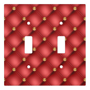 Red and Gold Diamond Tufted Light Switch Cover