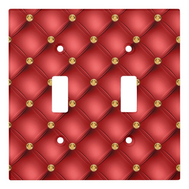 Red and Gold Diamond Tufted Light Switch Cover (Front)