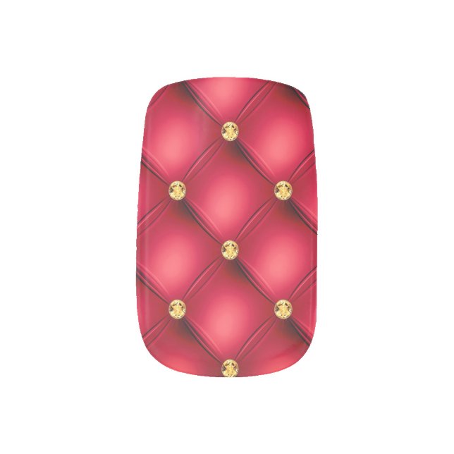 Red and Gold Diamond Tufted Nail Art (Right Thumb)