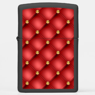 Red and Gold Diamond Tufted Zippo Lighter