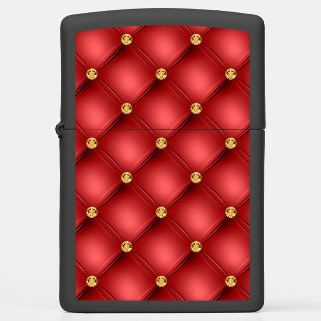 Red and Gold Diamond Tufted Zippo Lighter (Front)