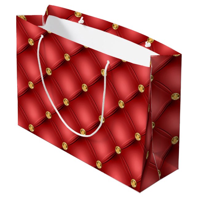 Red and Gold Diamonds Tufted Gift Bag (Back Angled)