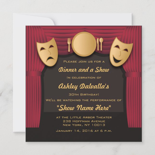 Red and Gold Dinner Theater Party Invitations (Front)