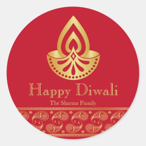 Red and Gold Diwali Party Favor Classic Round Sticker