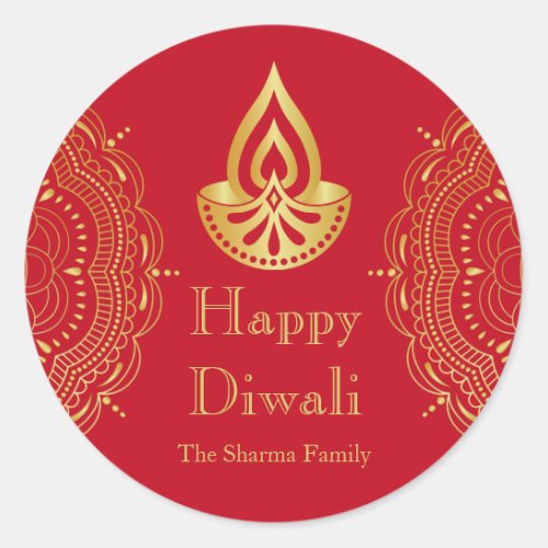 Red and Gold Diwali Party Favour Classic Round Sticker