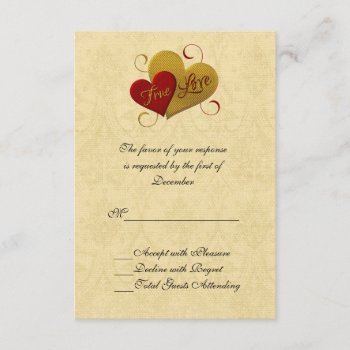 Red And Gold Double Heart Wedding Rsvp Card by Lilleaf at Zazzle