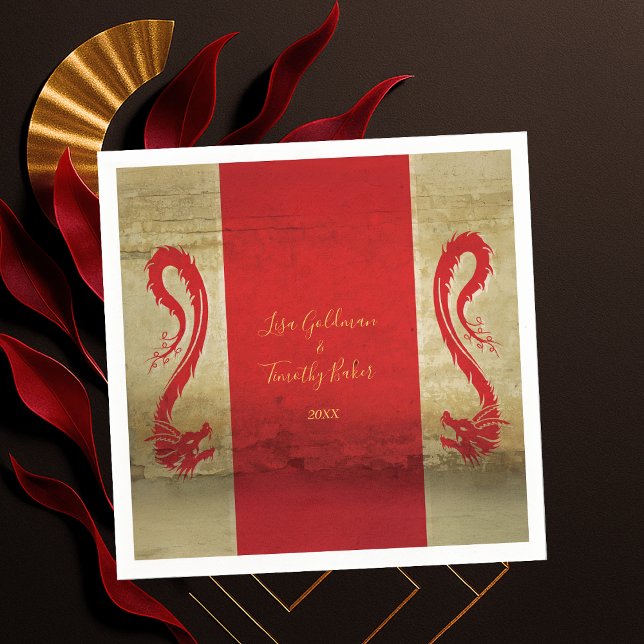 Red and Gold Dragon Asian Themed Wedding Napkins (Red and Gold Dragon Asian Themed Wedding Napkins)
