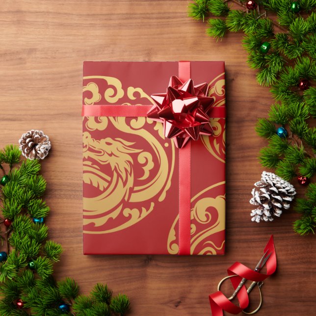 Red and gold dragon, Chinese new year Wrapping Paper (Holiday Gift)