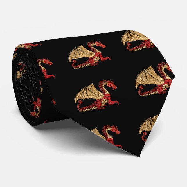 Red and Gold Dragon Neck Tie (Rolled)