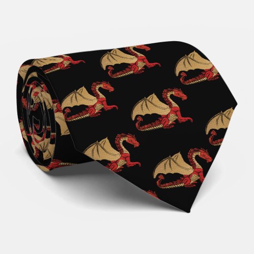 Red and Gold Dragon v17 Neck Tie