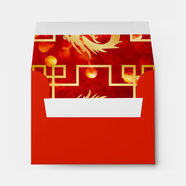 Red and Gold Dragon Wedding Card Envelope (Back (Bottom))