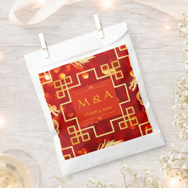 Red and Gold Dragon Wedding  Favor Bag (Clipped)