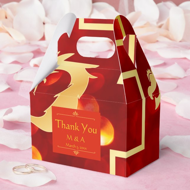 Red and Gold Dragon Wedding Gable Favor Box (Wedding)