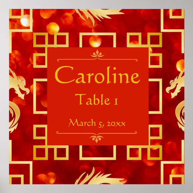 Red and Gold Dragon Wedding Place Card Holder (Front)